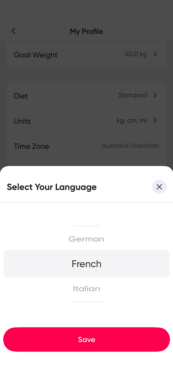 Sweat app select language