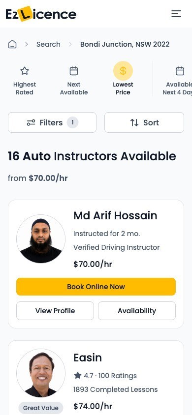 EzLicence app screen