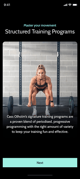 Train With Cass 2.0 app screen
